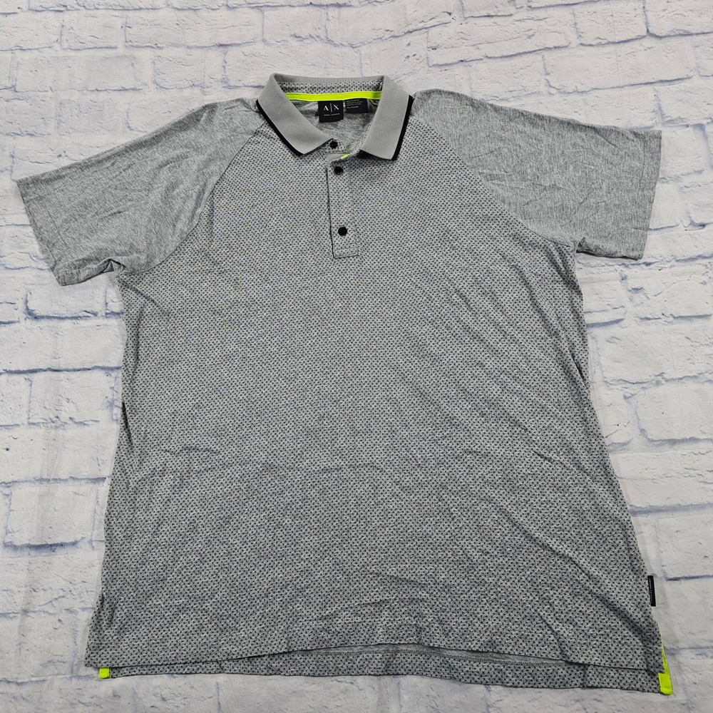 Armani Exchange Polo Shirt MENS XXL Grey Neon Geometric Preppy Designer